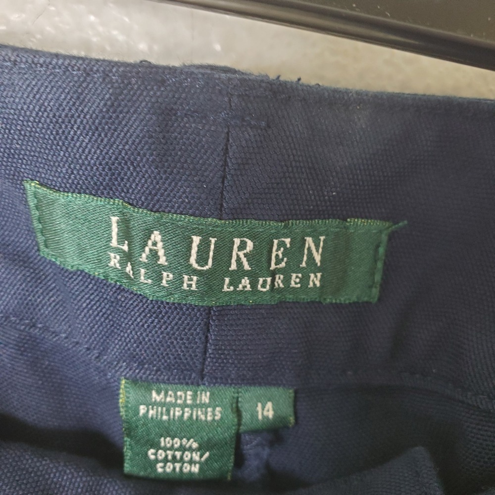 Lauren Ralph Lauren Navy Blue Cotton Trouser Pants Straight Leg Womens Size 14 - Picture 7 of 10